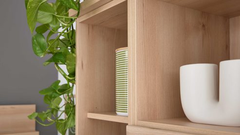 Wohnwand Interliving aus Holz in Holzfarben Hell Interliving Wohnzimmer Serie2110 - Eck-Wohnlösung Naturbuche - Stellfläche ca. 287 x 277 cm