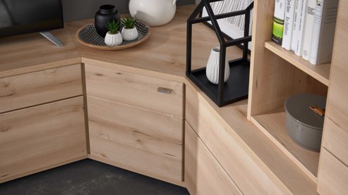 Wohnwand Interliving aus Holz in Holzfarben Hell Interliving Wohnzimmer Serie2110 - Eck-Wohnlösung Naturbuche - Stellfläche ca. 287 x 277 cm