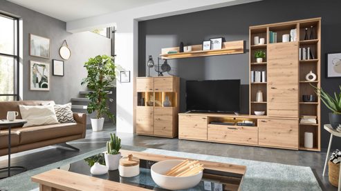 Wohnwand Interliving aus Holz in Holzfarben Interliving Wohnzimmer Serie 2110 - Wohnwand Alteiche - Breite ca. 345 cm