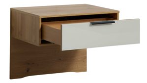 Bettgestell Interliving aus Holz in Holzfarben Interliving Schlafzimmer Serie 1034 – Bettgestell mit Konsolen Eiche Bianco & champagnerfarbenes Glas - Liegefläche ca. 180 x 200 cm