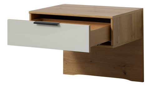 Bettgestell Interliving aus Holz in Holzfarben Interliving Schlafzimmer Serie 1034 – Bettgestell mit Konsolen Eiche Bianco & champagnerfarbenes Glas - Liegefläche ca. 180 x 200 cm