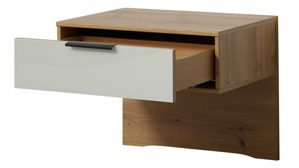 Bettgestell Interliving aus Holz in Holzfarben Interliving Schlafzimmer Serie 1034 – Bettgestell mit Konsolen Eiche Bianco & champagnerfarbenes Glas - Liegefläche ca. 180 x 200 cm