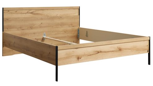 Möbelbeleuchtung Interliving aus Holz in Holzfarben Interliving Schlafzimmer Serie 1034 – Bettgestell mit Nachtkonsolen und Beleuchtung champagnerfarbenes Glas & Eiche Bianco - Liegefläche ca. 180 x 200 cm