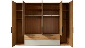 Komplettzimmer Interliving aus Holz in Hellgrau Interliving Schlafzimmer Serie 1034 – Schlafzimmermöbel-Set champagnerfarbenes Glas & Kernholz - Liegefläche ca. 180 x 200 cm