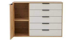 Komplettzimmer Interliving aus Holz in Hellgrau Interliving Schlafzimmer Serie 1034 – Komplettzimmer mit Stauraumkommode champagnerfarbenes Glas & Kernholz - Liegefläche ca. 180 x 200 cm