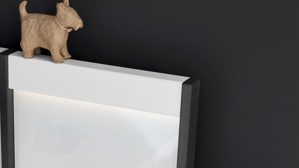 Möbelbeleuchtung Interliving aus Holz in Dunkelgrau Interliving Schlafzimmer Serie 1033 – Bettgestell mit Konsolen und Licht lavafarbenes Kunstleder, weißes Glas & Holz - Liegefläche ca. 180 x 200 cm