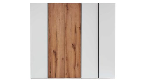 Komplettzimmer Interliving aus Holz in Weiß Interliving Schlafzimmer Serie 1025 – Komplettzimmer Weiß & Balkeneiche gehackt - vierteilig, fünf Türen