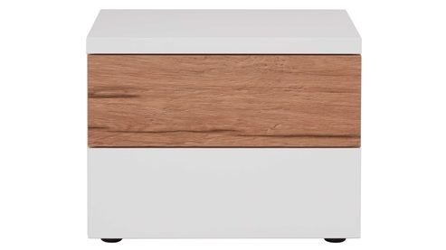 Nachtkommode Interliving aus Holz in Weiß Interliving Schlafzimmer Serie 1025 – Nachtkommode rechts, zwei Schubladen - Weiß & Balkeneiche gehackt