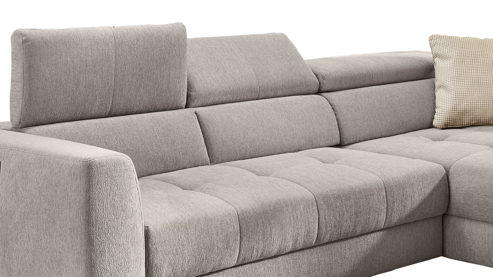 Ecksofa Job aus Stoff in Hellgrau Funktions-Ecksofa List mit Schlaffunktion hellgrauer Chenillebezug 444-19 & Schwarz – Stellfläche ca. 300 x 196 cm