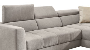 Ecksofa Job aus Stoff in Hellgrau Funktions-Ecksofa List mit Schlaffunktion hellgrauer Chenillebezug 444-19 & Schwarz – Stellfläche ca. 300 x 196 cm