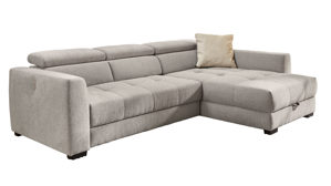 Ecksofa Job aus Stoff in Hellgrau Funktions-Ecksofa List mit Schlaffunktion hellgrauer Chenillebezug 444-19 & Schwarz – Stellfläche ca. 300 x 196 cm