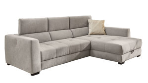 Ecksofa Job aus Stoff in Hellgrau Funktions-Ecksofa List mit Schlaffunktion hellgrauer Chenillebezug 444-19 & Schwarz – Stellfläche ca. 300 x 196 cm