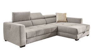 Ecksofa Job aus Stoff in Hellgrau Funktions-Ecksofa List mit Schlaffunktion hellgrauer Chenillebezug 444-19 & Schwarz – Stellfläche ca. 300 x 196 cm