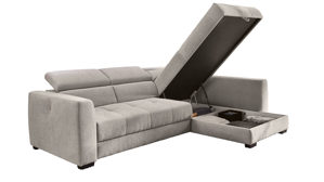 Ecksofa Job aus Stoff in Hellgrau Funktions-Ecksofa List mit Schlaffunktion hellgrauer Chenillebezug 444-19 & Schwarz – Stellfläche ca. 300 x 196 cm