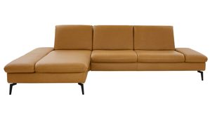 Ecksofa modulmaster aus Leder in Gelb Modulmaster MM-PN1183 - Ecksofa mit Armlehnunktion kurkumafarbenes Leder Vivre & schwarze Metallfüße W010-M01 - Stellfläche ca. 199 x 317 cm