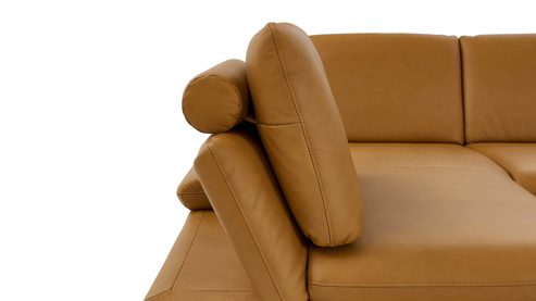 Einzelkissen modulmaster aus Leder in Gelb Modulmaster MM-PN1183 - Kissen mit Rolle kurkumafarbenes Leder Vivre - 80 x 50 cm