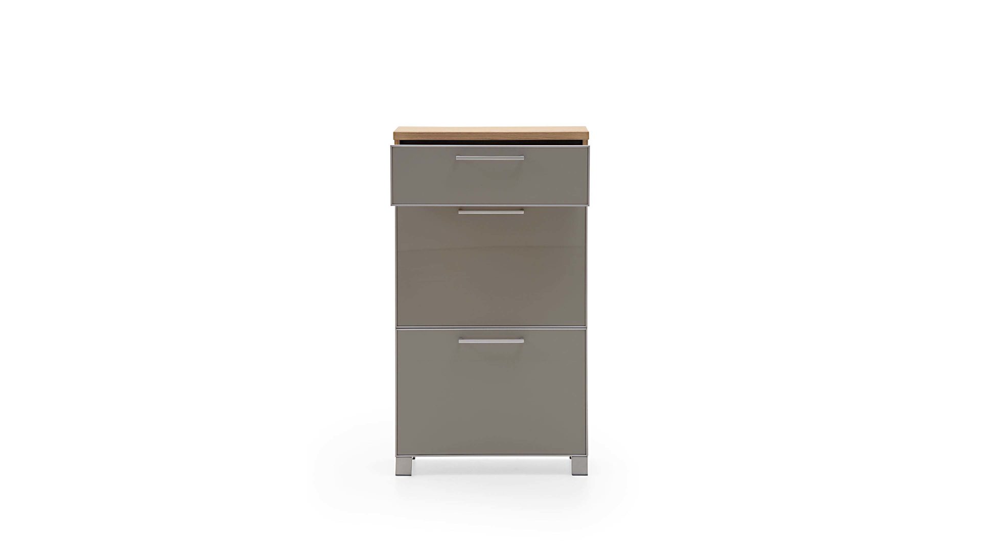 Schuhschrank Voss möebel aus Glas in Braun VOSS MÖBEL Schuhschrank Santina als Dielenmöbel Eiche Bianco & taupefarbenes Glas – eine Schublade, zwei Klappen