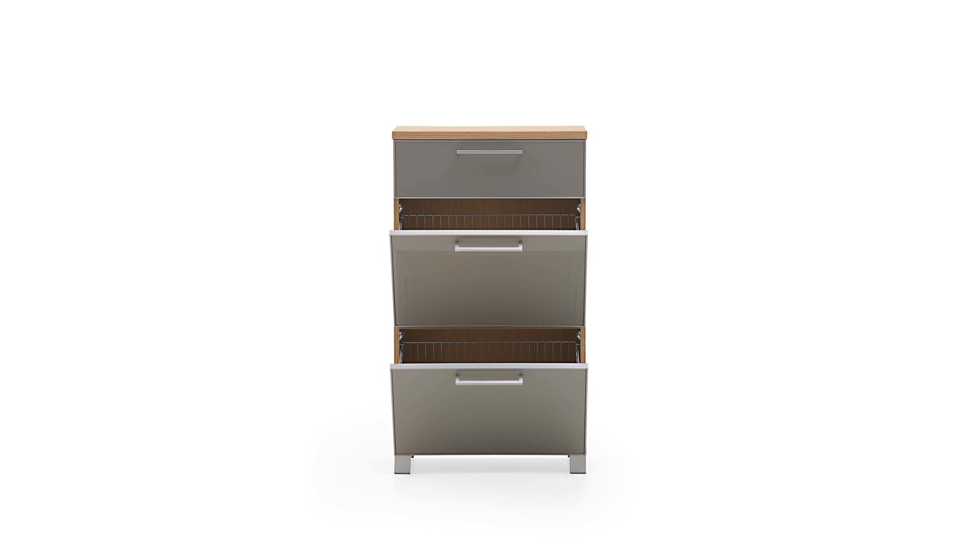 Schuhschrank Voss möebel aus Glas in Braun VOSS MÖBEL Schuhschrank Santina als Dielenmöbel Eiche Bianco & taupefarbenes Glas – eine Schublade, zwei Klappen