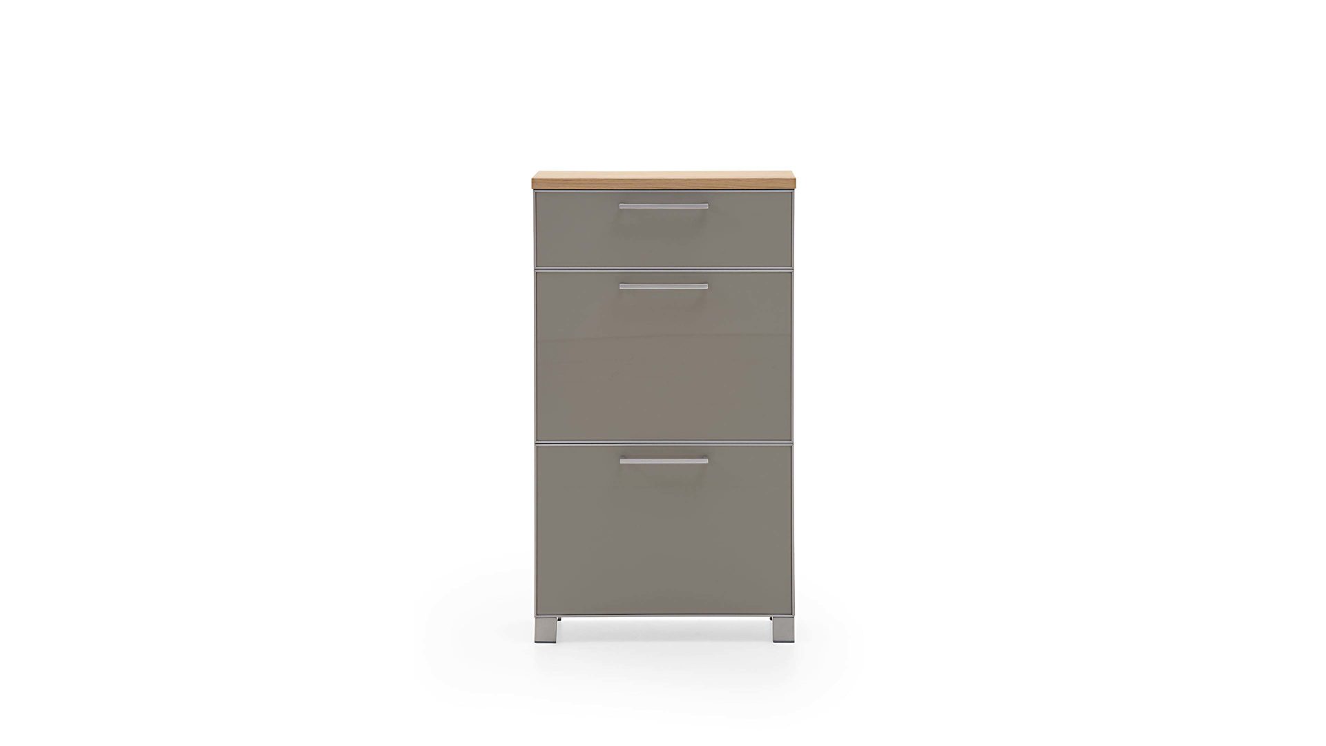Schuhschrank Voss möebel aus Glas in Braun VOSS MÖBEL Schuhschrank Santina als Dielenmöbel Eiche Bianco & taupefarbenes Glas – eine Schublade, zwei Klappen
