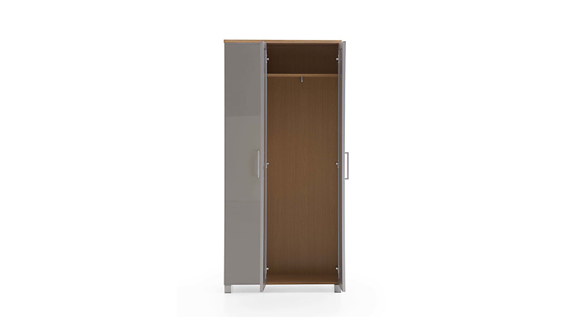 Garderobenschrank Voss möebel aus Glas in Grau VOSS MÖBEL Garderobenschrank Santina als Dielenmöbel Eiche Bianco & taupefarbenes Glas – drei Türen