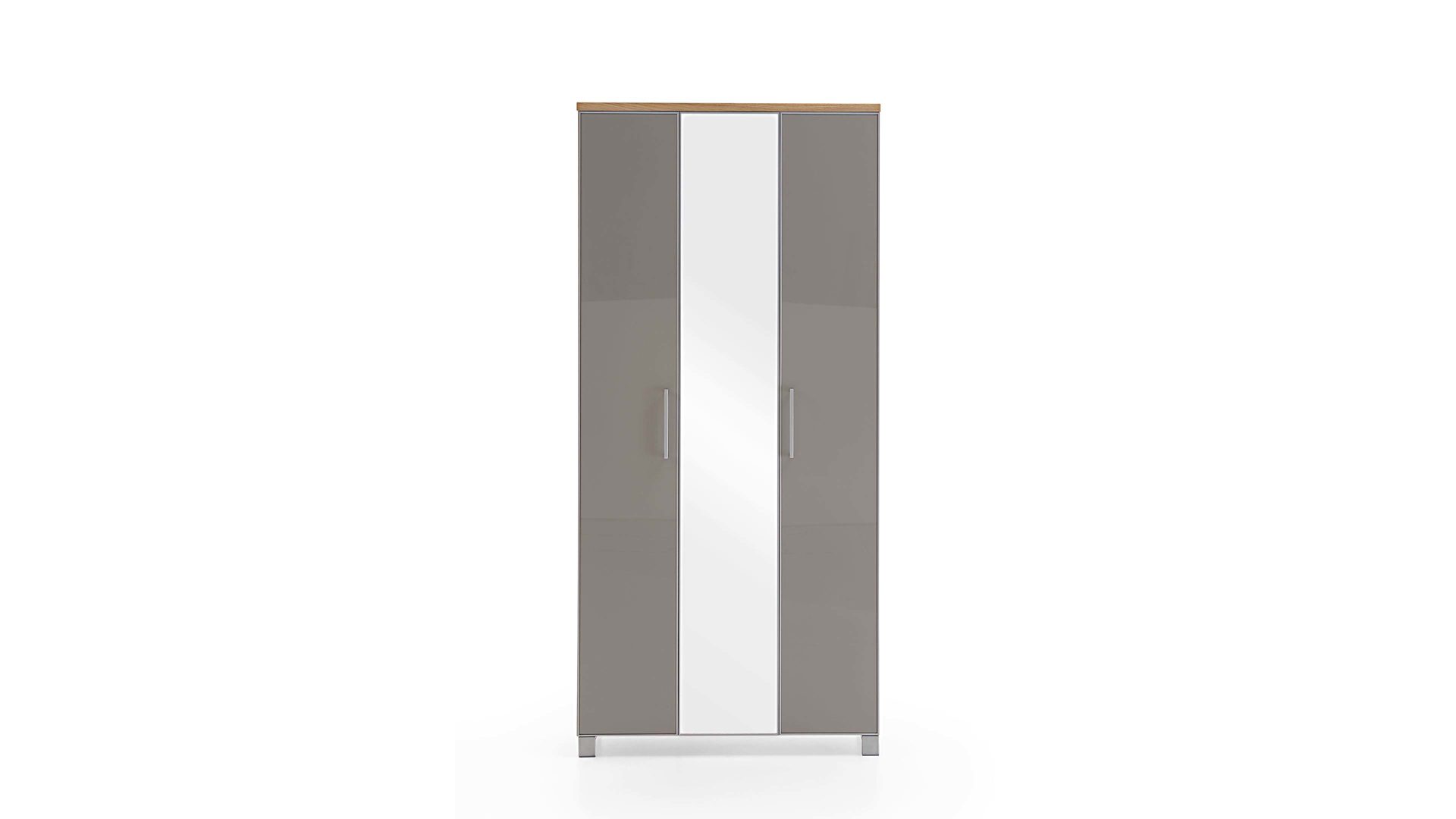 Garderobenschrank Voss möebel aus Glas in Grau VOSS MÖBEL Garderobenschrank Santina als Dielenmöbel Eiche Bianco & taupefarbenes Glas – drei Türen