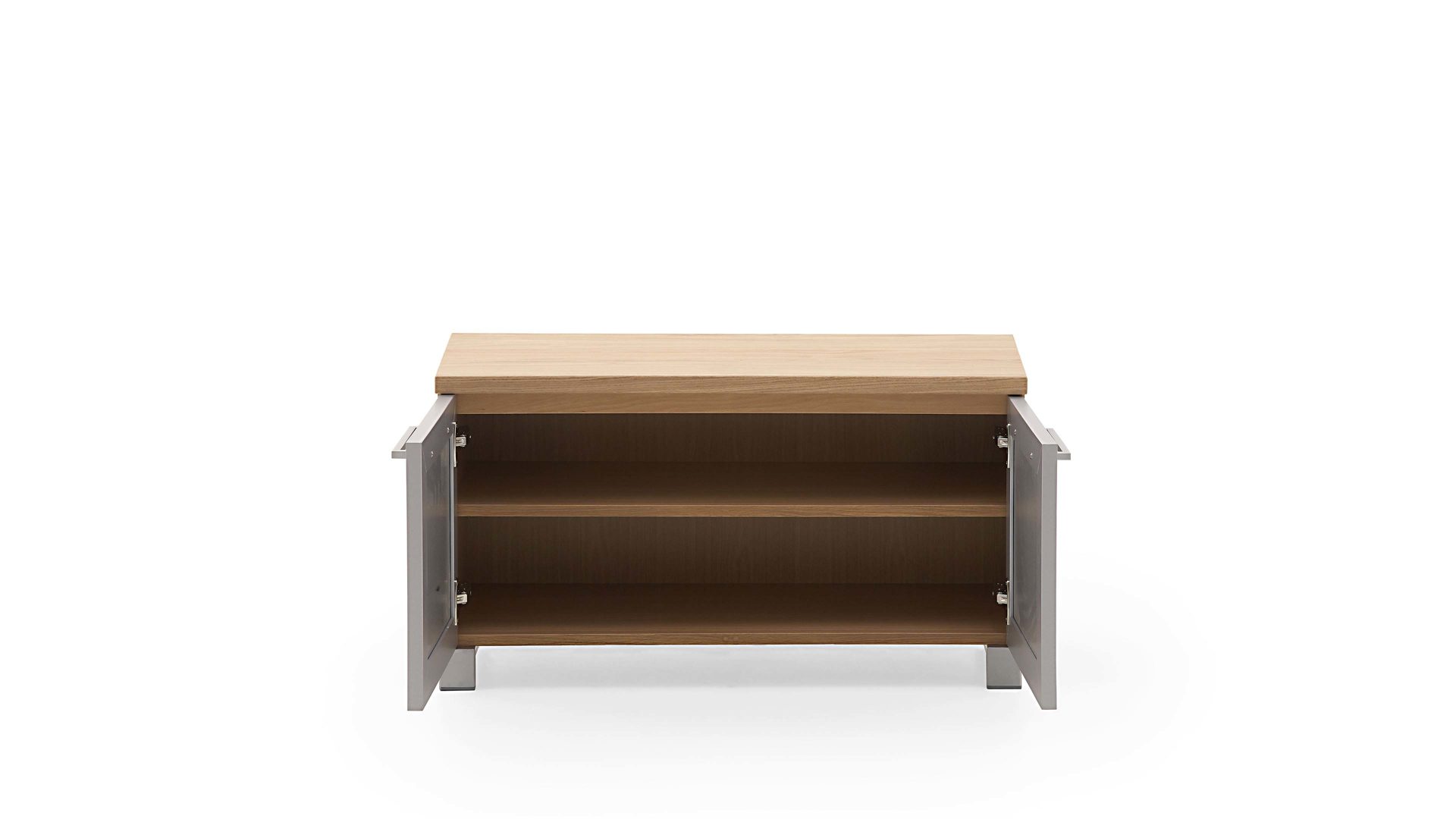 Garderobenbank Voss möebel aus Glas in Braun VOSS MÖBEL Garderobenbank Santina als moderner Flurschrank Eiche Bianco & taupefarbenes Glas – zweitürig