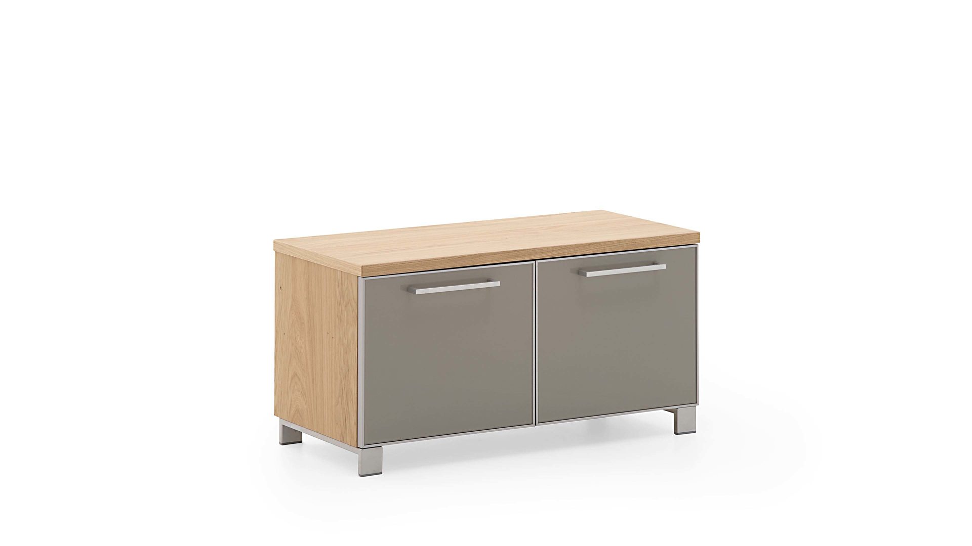 Garderobenbank Voss möebel aus Glas in Braun VOSS MÖBEL Garderobenbank Santina als moderner Flurschrank Eiche Bianco & taupefarbenes Glas – zweitürig