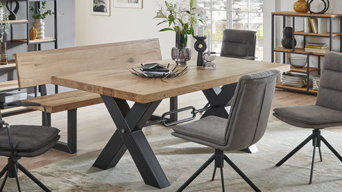 Esstisch WOODS & TRENDS aus Holz in Holzfarben WOODS & TRENDS Vintage-Dining - Holztisch als Esstisch geölte Balkeneiche & Roheisen – ca. 200 x 100 cm