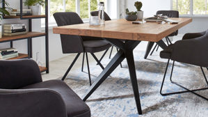 Esstisch WOODS & TRENDS aus Holz in Holzfarben WOODS & TRENDS Vintage-Dining - Holztisch als Esstisch antik geölte Balkeneiche & Roheisen – ca. 180 x 100 cm