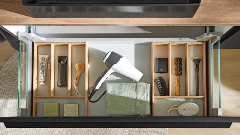 Badmöbel-Set Interliving aus Holz in Schwarz Interliving Bad Serie 7340 - Waschtischkombination Mattschwarz & Vikings Oak – Breite ca. 145 cm