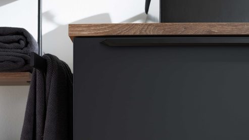 Badmöbel-Set Interliving aus Holz in Schwarz Interliving Bad Serie 7340 - Waschtischkombination Mattschwarz & Vikings Oak – Breite ca. 100 cm