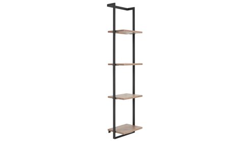 Wandregal Interliving aus Holz in Holzfarben Interliving Bad Serie 7340 – Wandregal Vikings Oak & mattschwarzes Metall - vier Böden