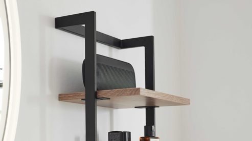 Wandregal Interliving aus Holz in Holzfarben Interliving Bad Serie 7340 – Wandregal Vikings Oak & mattschwarzes Metall - vier Böden