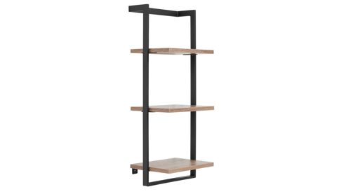 Wandregal Interliving aus Holz in Holzfarben Interliving Bad Serie 7340 – Wandregal Vikings Oak & mattschwarzes Metall - drei Böden