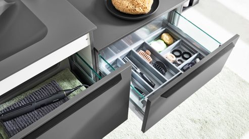 Badmöbel-Set Interliving aus Holz in Grau Interliving Bad Serie 7317 - Basis-Set mit Waschtisch Schiefergrau - Breite ca. 140 cm