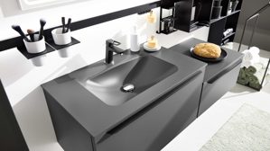 Badmöbel-Set Interliving aus Holz in Grau Interliving Bad Serie 7317 - Basis-Set mit Waschtisch Schiefergrau - Breite ca. 140 cm