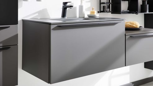 Badmöbel-Set Interliving aus Holz in Grau Interliving Bad Serie 7317 - Basis-Set mit Waschtisch Schiefergrau - Breite ca. 140 cm