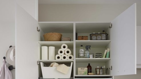 Systemküche culineo® aus Holz in Hellgrau Culineo® Hauswirtschaftsraum C615 mit Edelstahlbecken Seidengrau & Eiche Como - Stellfläche ca. 328 x 187 cm