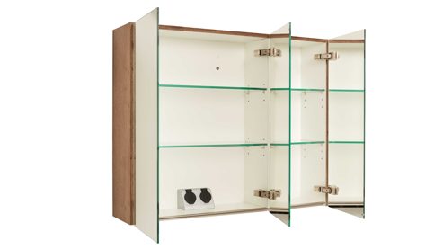 Spiegelschrank Interliving aus Holz in Holzfarben Interliving Bad Serie 7402 – Spiegelschrank mit Aufsatzleuchte Havanna Eiche – Breite ca. 90 cm