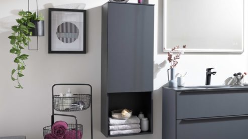 Midischrank Interliving aus Holz in Schwarz Interliving Bad Serie 7945 - Midischrank Graphitschwarz – eine Tür