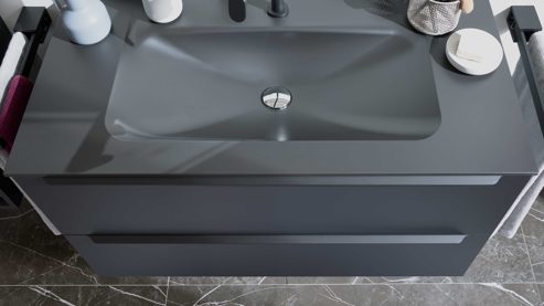 Badmöbel-Set Interliving aus Holz in Schwarz Interliving Bad Serie 7945 - Badmöbel-Set Graphitschwarz