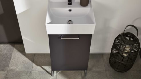 Waschtisch-Set / Waschbecken-Set Interliving aus Holz in Schwarz Interliving Bad Serie 7961 - Waschtischkombination graphitschwarzes Lacklaminat & weiße Keramik