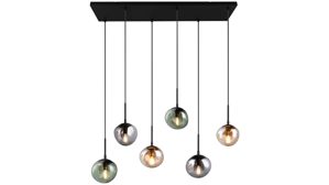 Pendelleuchte Interliving aus Glas in Mehrfarbig Interliving Leuchten Serie 9350 - Hängelampe Glas in Amber, Grün & Rauch - sechs Lampenschirme