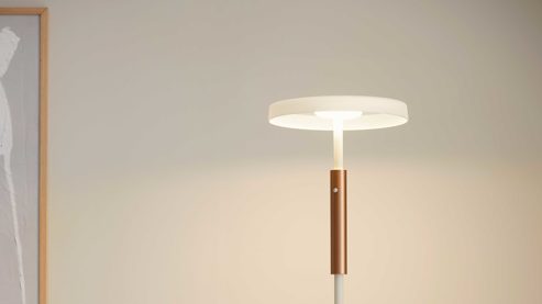 Stehleuchte Interliving aus Metall in Hellgrau Interliving Leuchten Serie 9351 - Stehlampe warmgraues & kaffeefarbenes Metall - Höhe ca. 160 cm