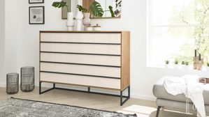Schubladenkommode Interliving aus Holz in Weiß Interliving Kleiderschrank Serie 1205 – Schubladenkommode Weiß & Eiche Bianco – fünf Schubladen, Breite ca. 80 cm
