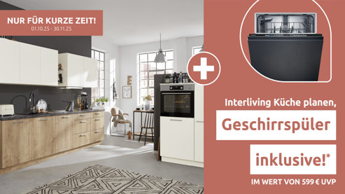 Einbauküche Interliving aus Holz in Weiß Interliving Küche Serie 3014 mit AEG Einbaugeräten Magnolie & Chaleteiche – zweizeilig