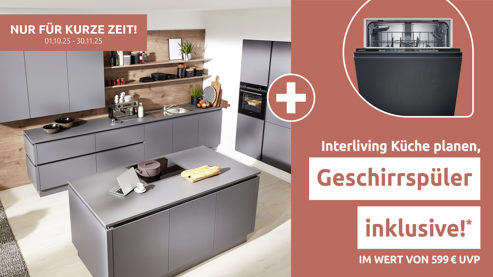 Einbauküche Interliving aus Holz in Grau Interliving Küche Serie 3030 mit SIEMENS Einbaugeräten Quarzgrau & Steineiche - dreizeilig