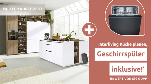 Einbauküche Interliving aus Holz in Weiß Interliving Küche Serie 3039 mit AEG Einbaugeräten Arcticweiß & Vulkaneiche – zweizeilig