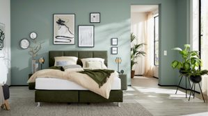 Boxspringbett Interliving aus Kunstfaser in Dunkelgrün Interliving Boxspringbett Serie 1402 – Boxspringbett moosgrüne Mikrofaser Nele 432008 - Liegefläche ca. 180 x 200 cm