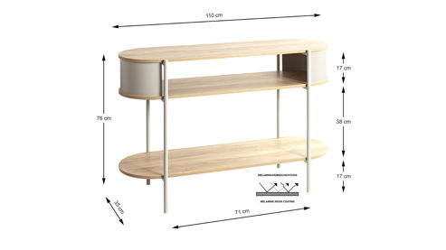 Konsole Haku aus Holz in Holzfarben Konsole Eiche natur & graues Metallgestell - ca. 110 x 76 cm